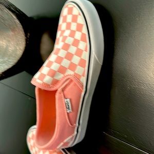 6.5 pink and white checkered vans. Never worn